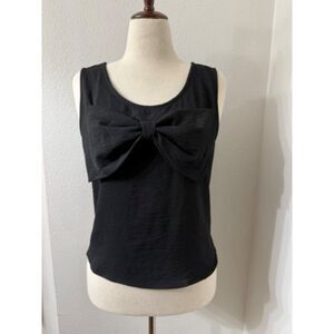 Timing Statement Bow Sleeveless Blouse in Black | Size Large
